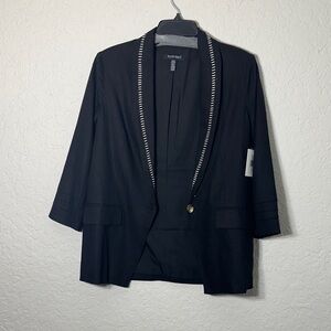 Ellen Tracy Black Open-Front Blazer with Contrast Trim